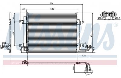 Радиатор кондиционера (конденсер) VOLKSWAGEN CADDY / TOURAN 1.4-2.0/1.9-2.0 TDi 03- производства «Nissens»