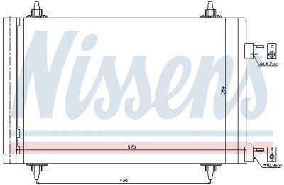 Радиатор кондиционера (конденсер) CITROEN C4 / PEUGEOT 307 1.4/1.6/2.0 02- производства «Nissens»