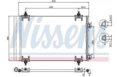Радиатор кондиционера (конденсер) CITROEN C4 / PEUGEOT 307/308 1.8/2.0/1.6D/2.0D 02- производства «Nissens»