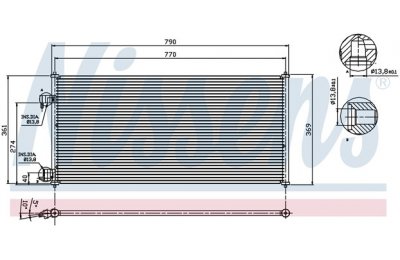 Радиатор кондиционера (конденсер) FORD TRANSIT CONNECT 1.8/1.8TD 02- производства «Nissens»